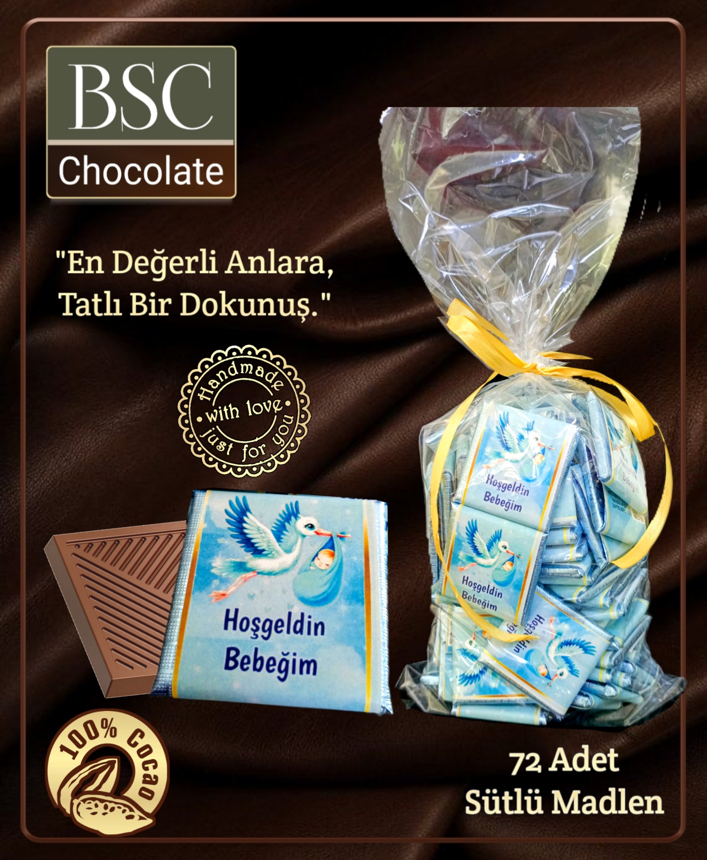 BSC CHOCOLATE LEYLEK FİGÜRLÜ ERKEK BEBEK ÇİKOLATASI