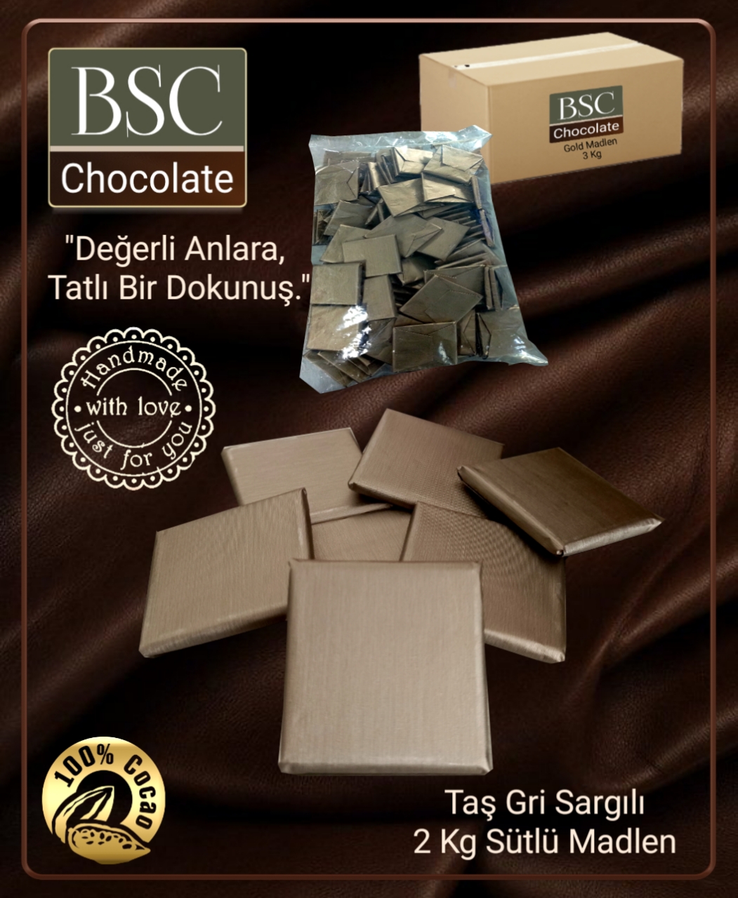 BSC CHOCOLATE TAŞ GRİ SARGILI 2 KG MADLEN