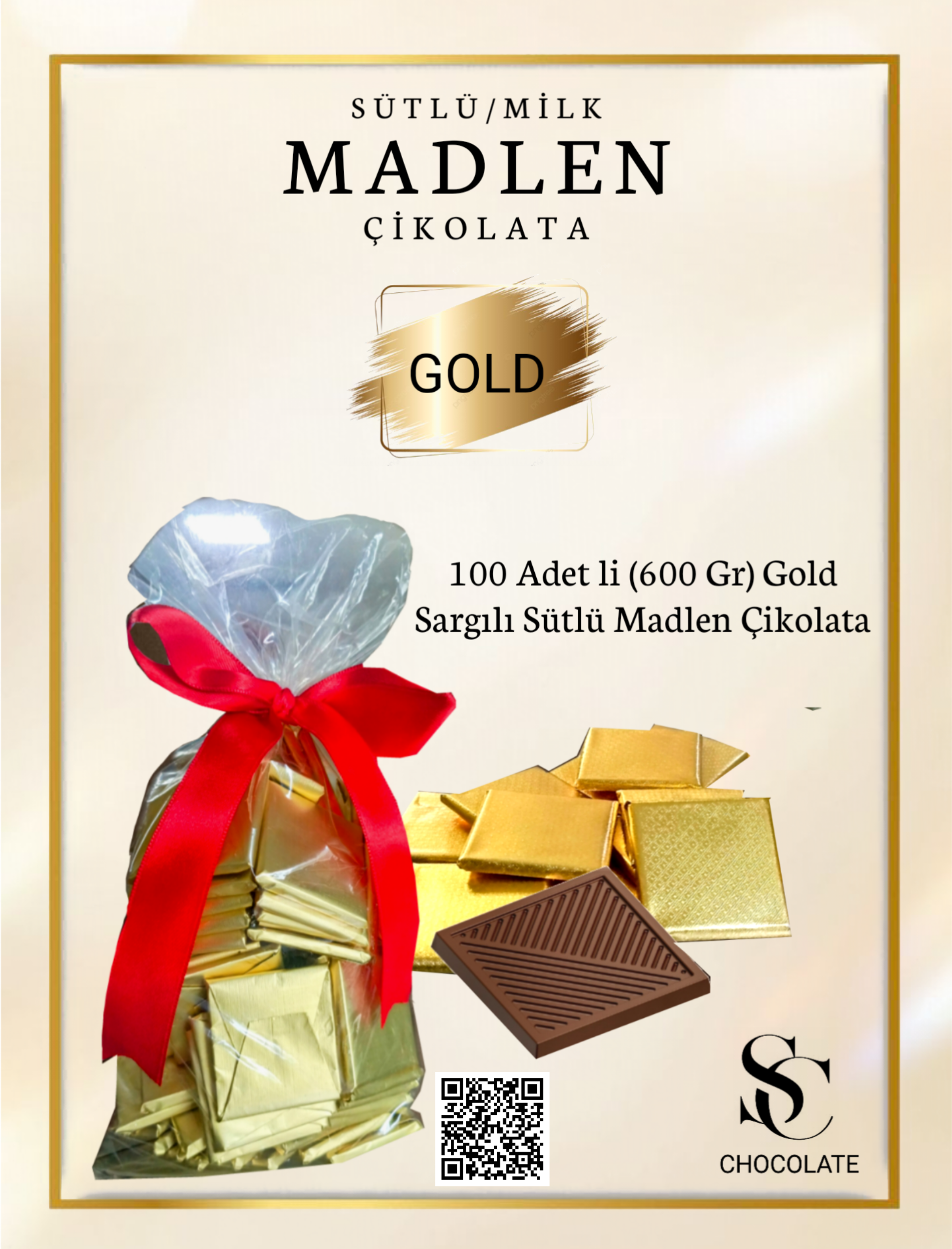 Samsun Çikolatası 100 Lü 600 Gr Gold Sargılı Sütlü Madlen Çikolata 