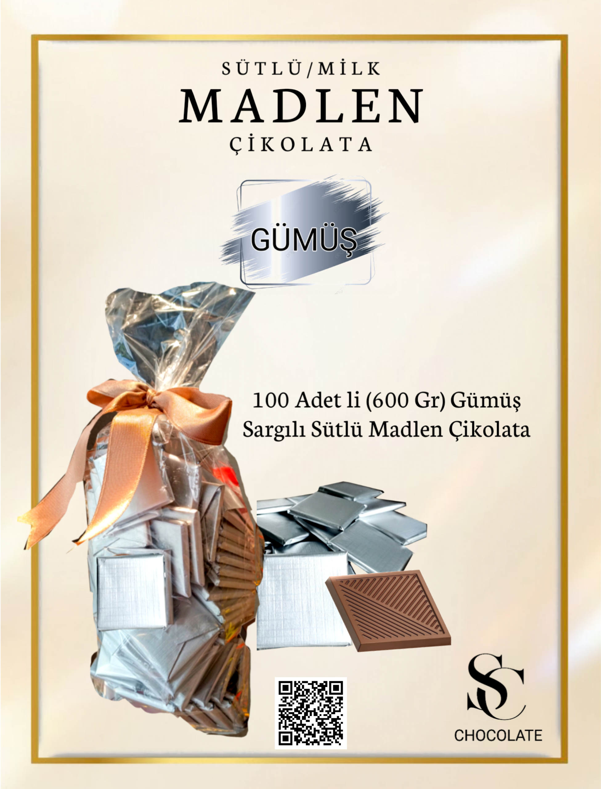 Samsun Çikolatası 100 Lü 600 Gr Gümüş Sargılı Sütlü Madlen Çikolata 