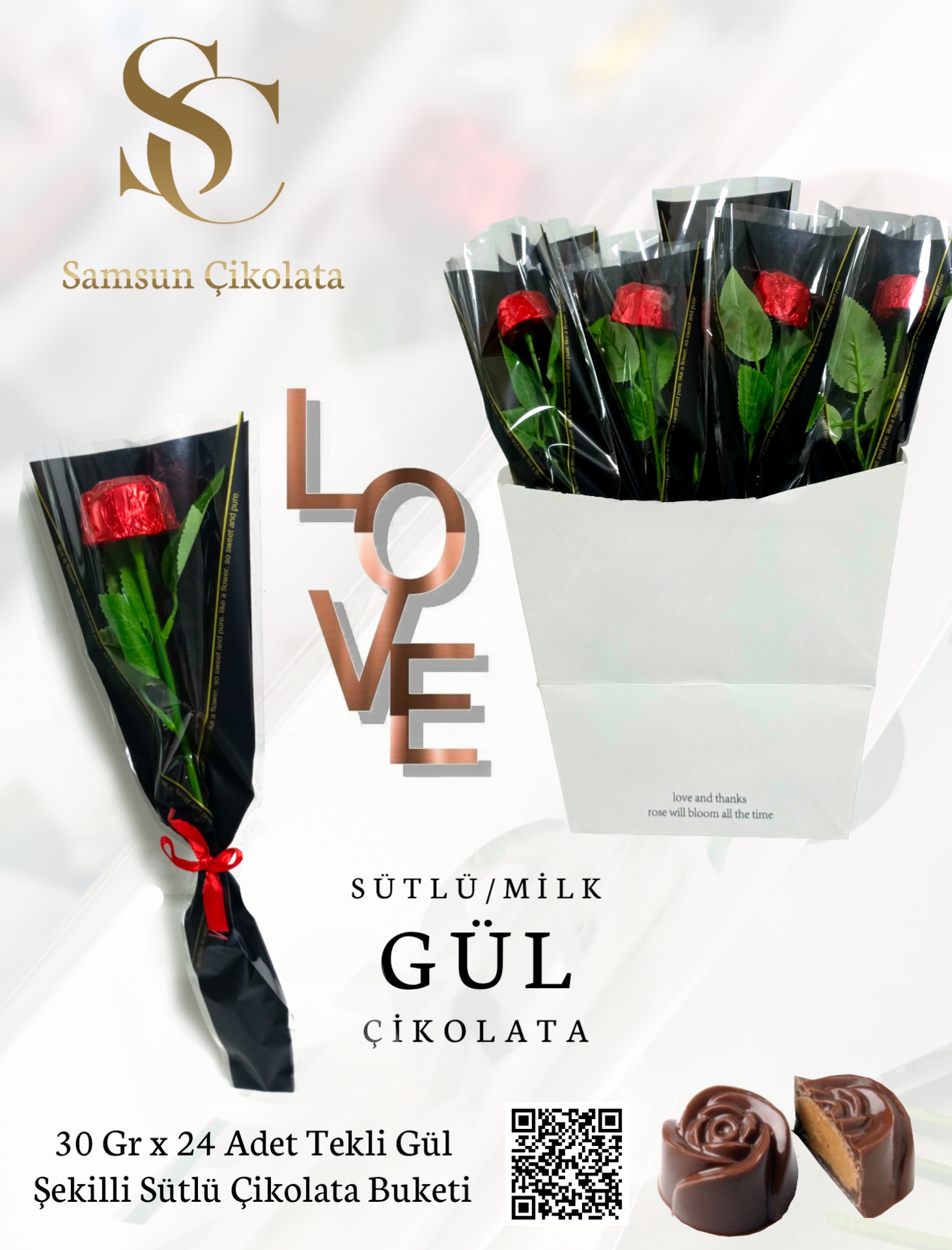 Gül Şekilli Sütlü Çikolata Buketi